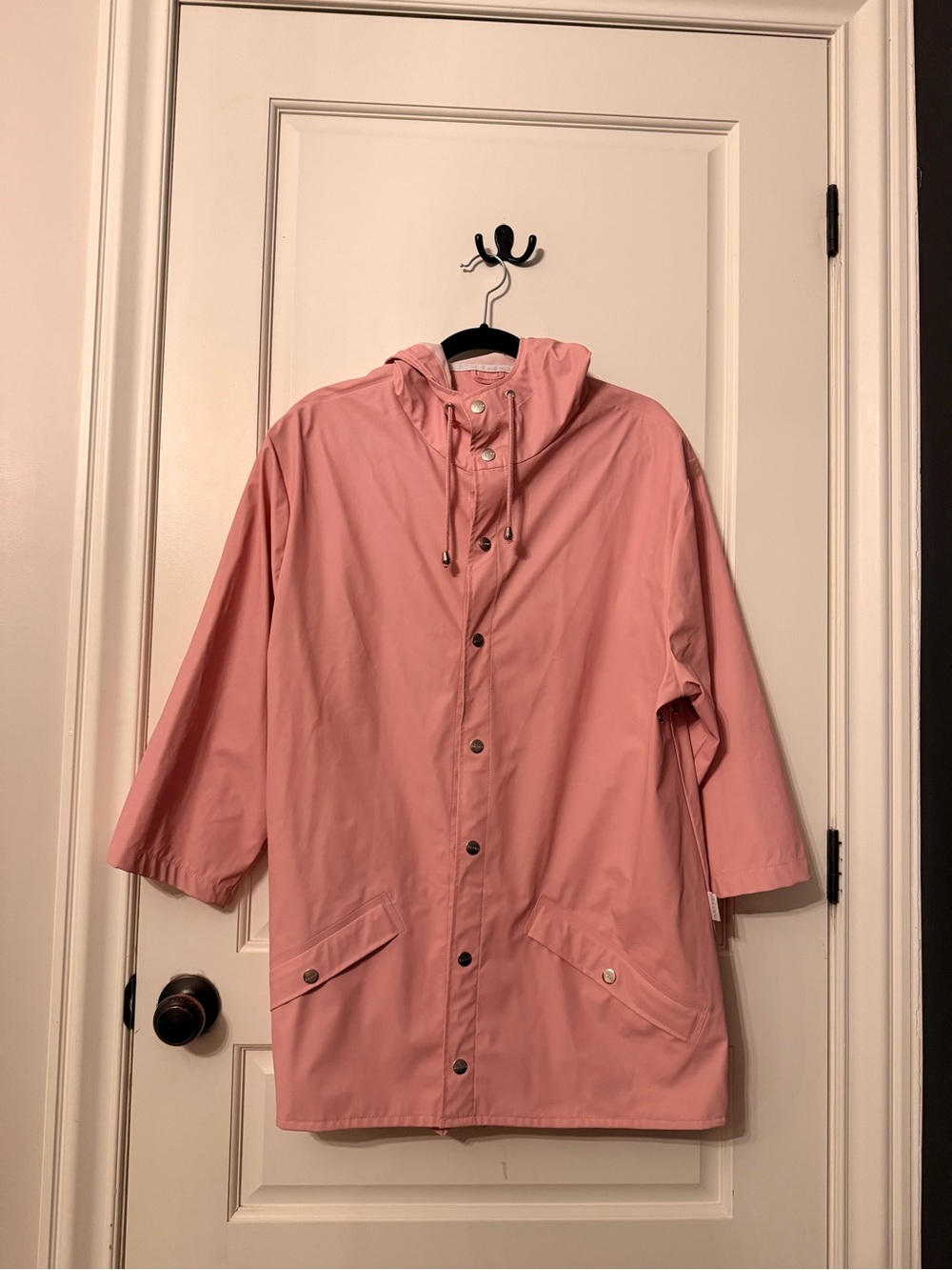 RAINS Long Hooded Rain Jacket Pink Size L | Professionally Altered Sleeves